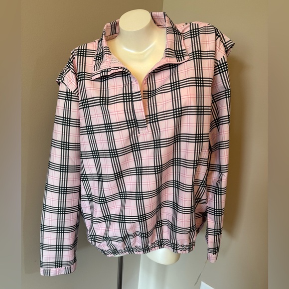 NEW AW Golf Sz 3X Allyson Whitmore Women Plaid Jacket Half Zip Pink/Black NWT - Picture 1 of 14